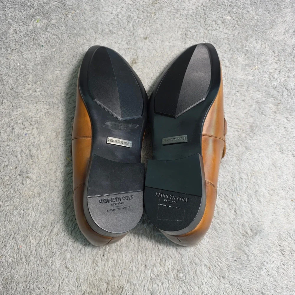 Kenneth Cole Loafer‎ Cognac Brown Leather Horse Bit Sleek Apron Toe Mens 11 NEW